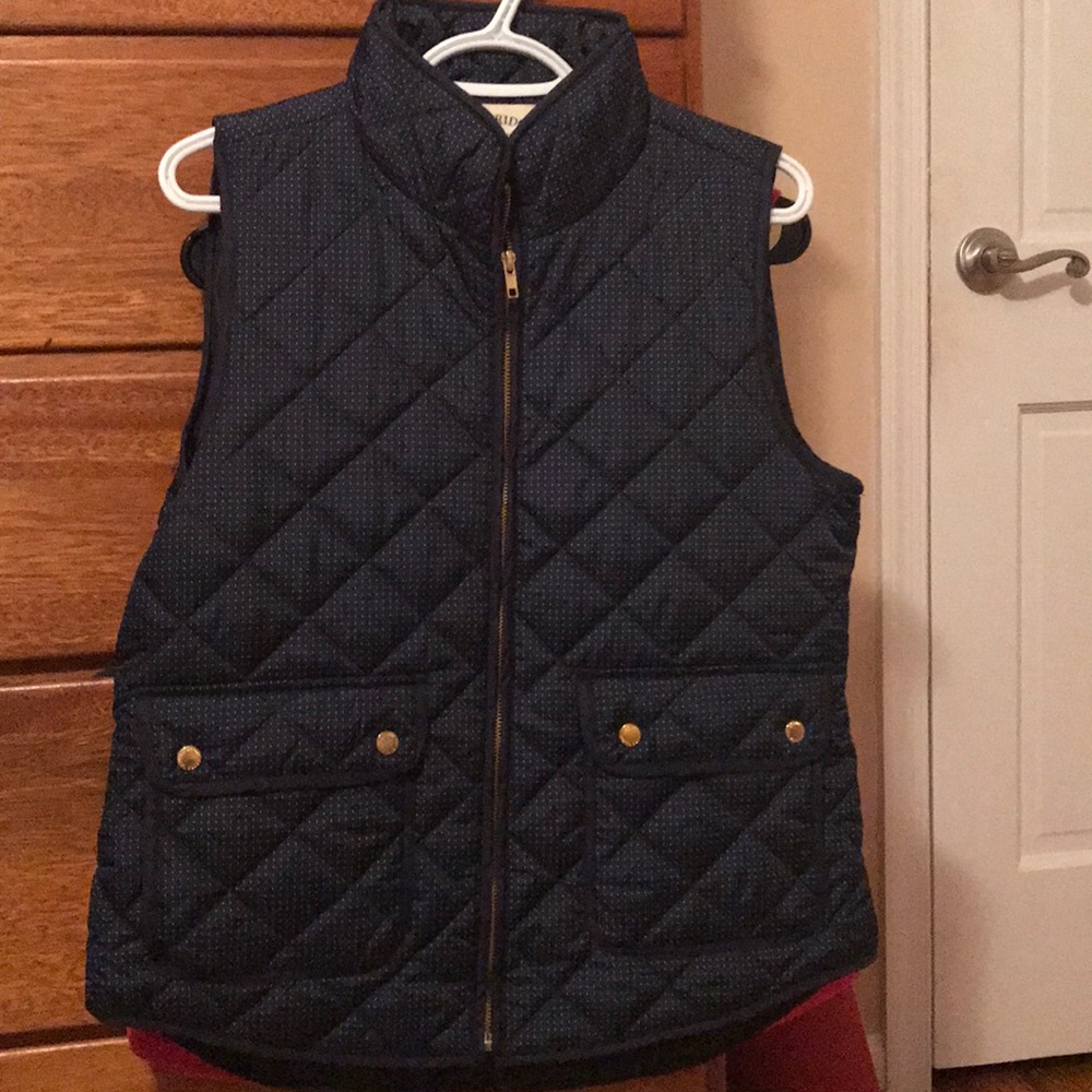 Navy blue white polka dot quilted vest